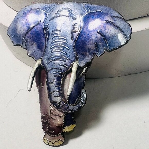 Zarlite Elephant Brooch Pin Enamel Blue Purple silver-plated nickel-free jewelry - Picture 2 of 6